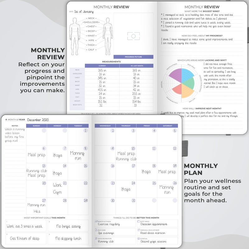 Clever Fox Fitness & Food Journal - Nutrition & Workout Planner for Women & Men - Diet & Gym Exercise Log Book with Calendars, Diet & Training Trackers - Undated, A5 Size, Hardcover (Grey) - Image 4